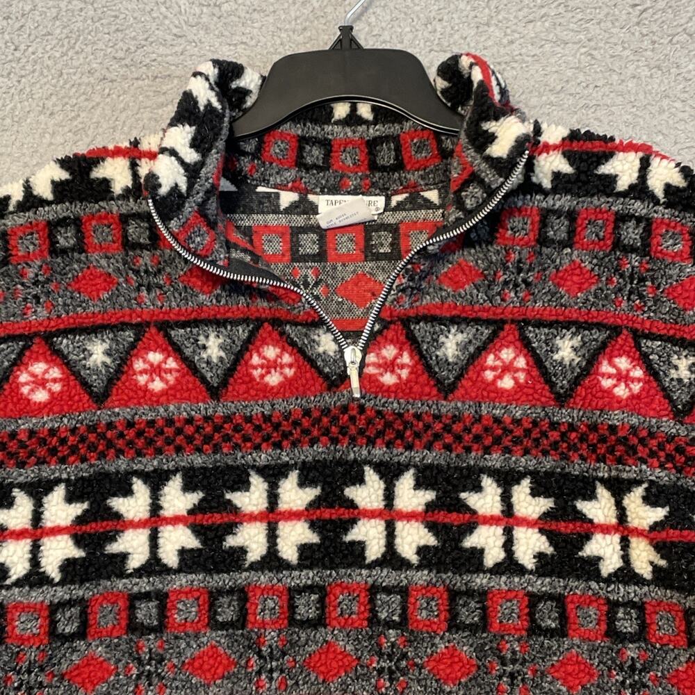 VTG TAPEMEASURE Womens S Red Black White Geometric Fleece Quarter Zip Pullover - Picture 5 of 14